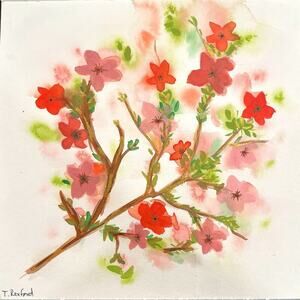 Handmade watercolor original painting cherry blossoms 8x8”